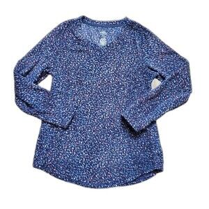 St Johns Bay Sweatshirt Women Small Polka Dot Blue V-Neck Fleece Pullover
